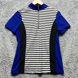 Chicos Zenergy Golf Top Size 1 US Medium Blue Black Stripe 1/4 Zip Pickleball